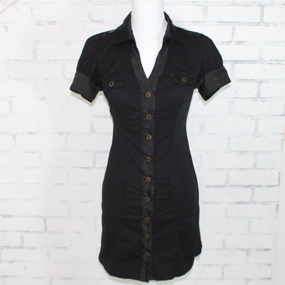 Guess Black Stretch Button Down Front Dress